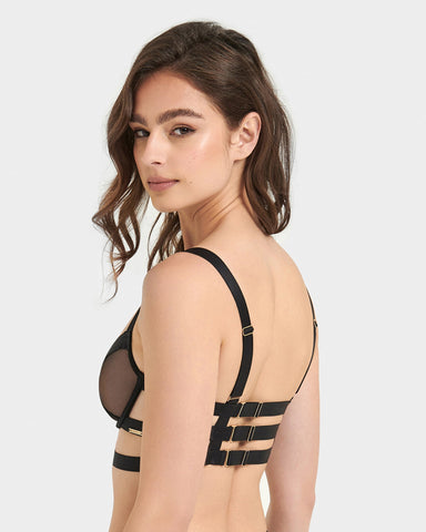 Wholesale caged strappy black bralette bra For Supportive Underwear 
