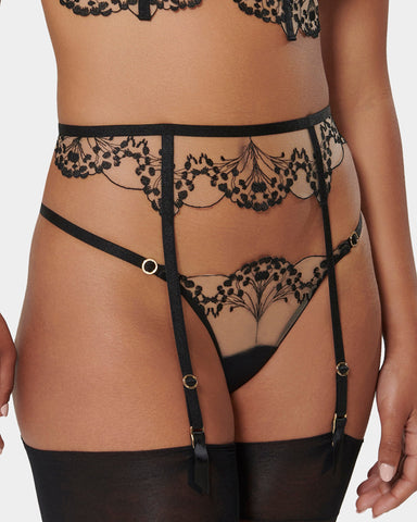 Sexy Front Sizzling Open Bra And Garter Suspender Belt Lingerie Set -  StyleOFF