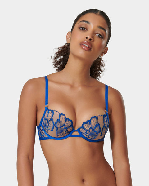 Bluebella Catori sheer stripe mesh bra with U-wire detail in black -  ShopStyle