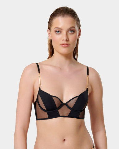 New Look Plus satin strappy longline bra in black