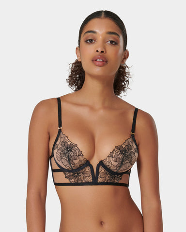 New Bluebella Emilia 34B Underwire Crossover Sheer Cut Out Black
