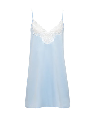 Isabella Luxury Satin Short Chemise Ice Water Blue/White