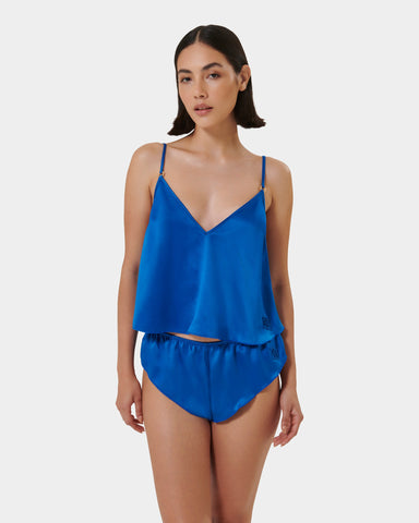 Faye Luxury Satin Cami Top and Short Set Egyptian Blue
