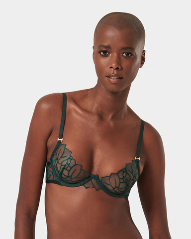 Laurel Leaf Embroidered Bra Green