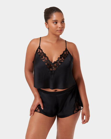 Leonora Luxury Satin Cami and Short Set Black