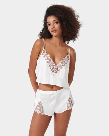 Leonora Luxury Satin Cami and Short Set White/Sheer